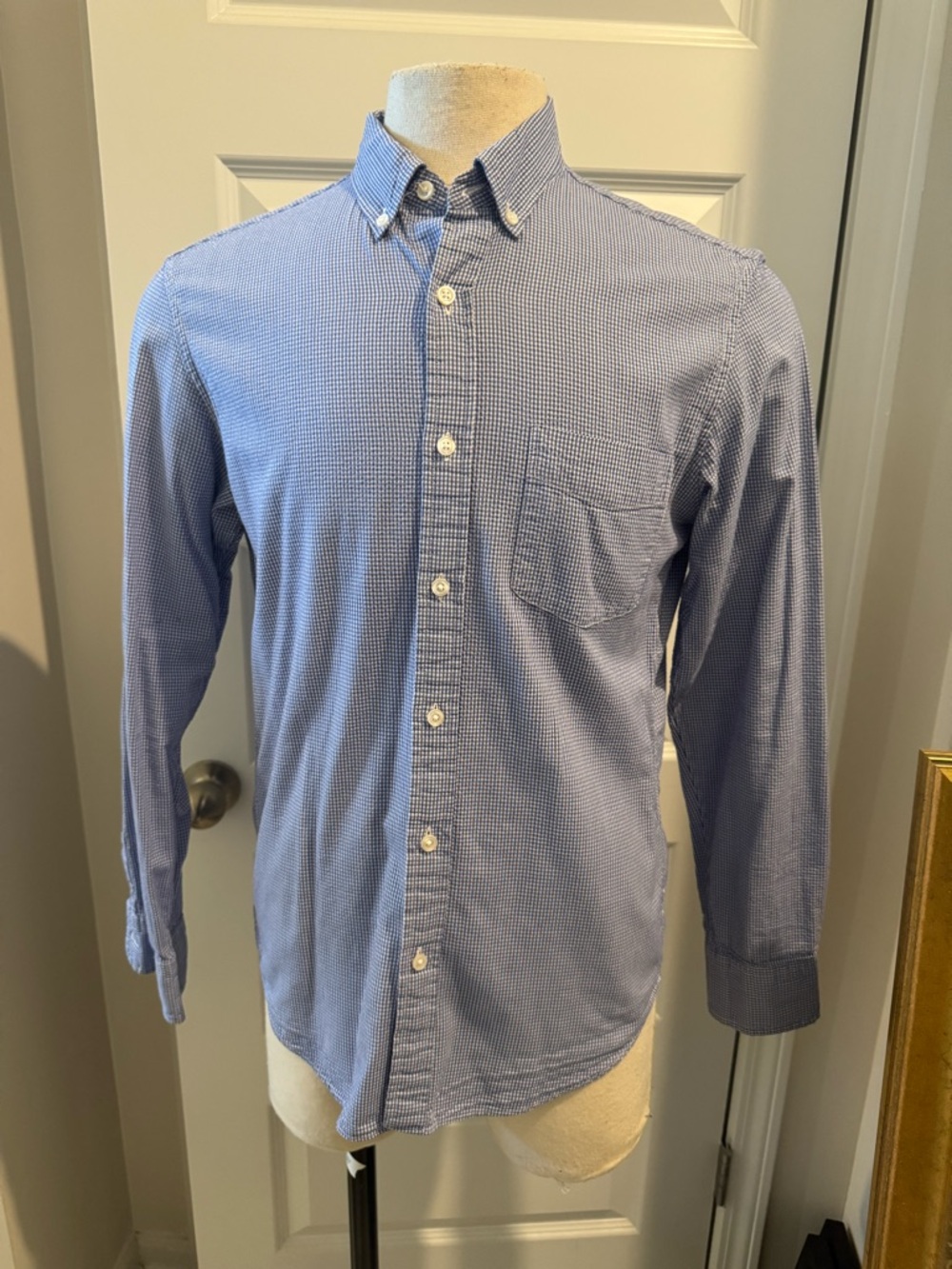 J. Crew Light Blue Micro-Check Seersucker Button-Down Shirt Size Medium